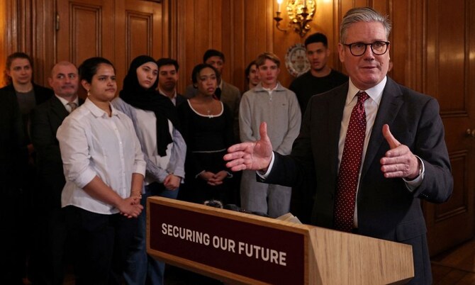 Keir Starmer speaks to apprentices and reps from SMEs in the defense industry, London, Britain, Mar. 3, 2025. (Reuters) Why Labour’s path to power is relevant internationally